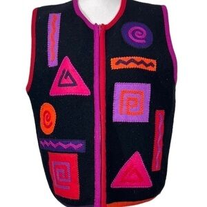 Vintage 80s 90s Wool Vest Pop Art New Wave Funky Full Zip
